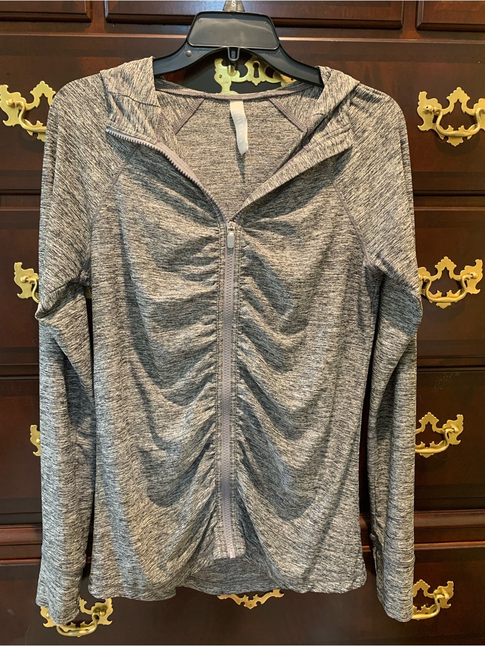 Athleta Heather Gray Ruched Zip Hoodie